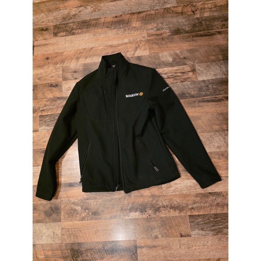 Eddie Bauer Mens Black Softshell Jacket Marvin Logo Full‎ Zip Fleece Lined Small